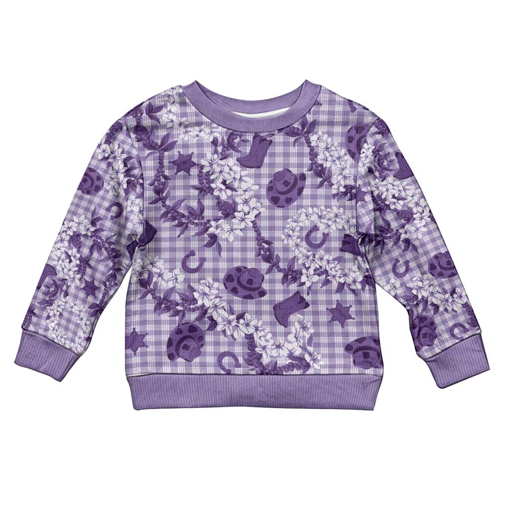 Mokihana Maile Ilima Leis Paniolo Palaka Kid Ugly Christmas Sweater Hawaiian Poni Spirit LT9 Kid Purple - Polynesian Pride