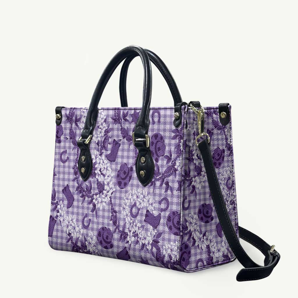 Mokihana Maile Ilima Leis Paniolo Palaka Leather Bag Hawaiian Poni Spirit LT9 Purple - Polynesian Pride