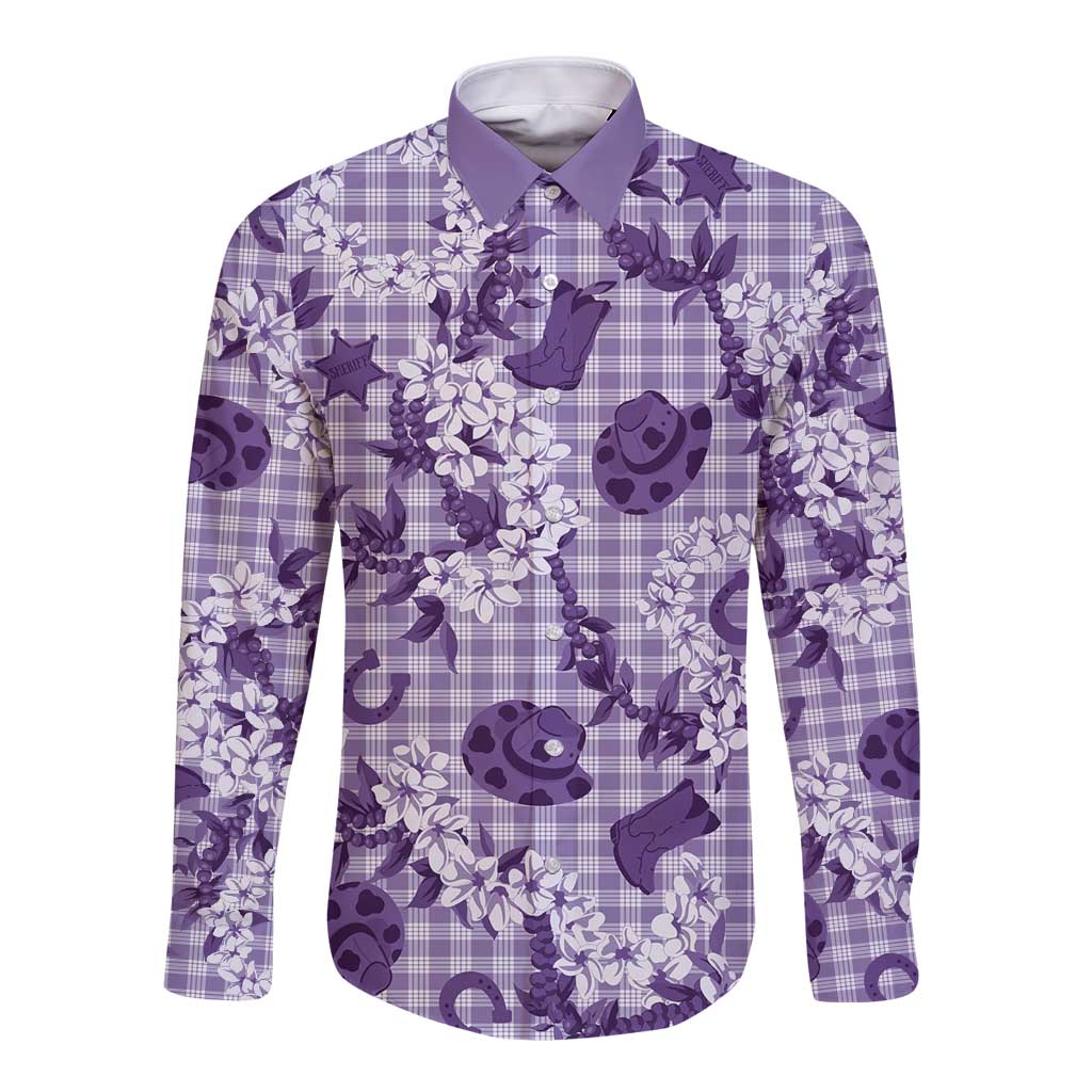 Mokihana Maile Ilima Leis Paniolo Palaka Long Sleeve Button Shirt Hawaiian Poni Spirit LT9 Unisex Purple - Polynesian Pride