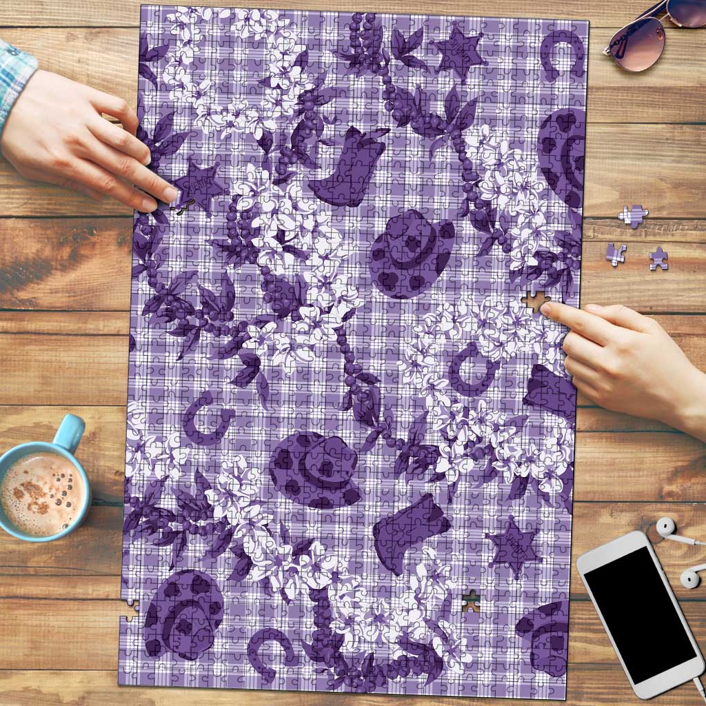 Mokihana Maile Ilima Leis Paniolo Palaka Puzzle Hawaiian Poni Spirit LT9 Purple - Polynesian Pride