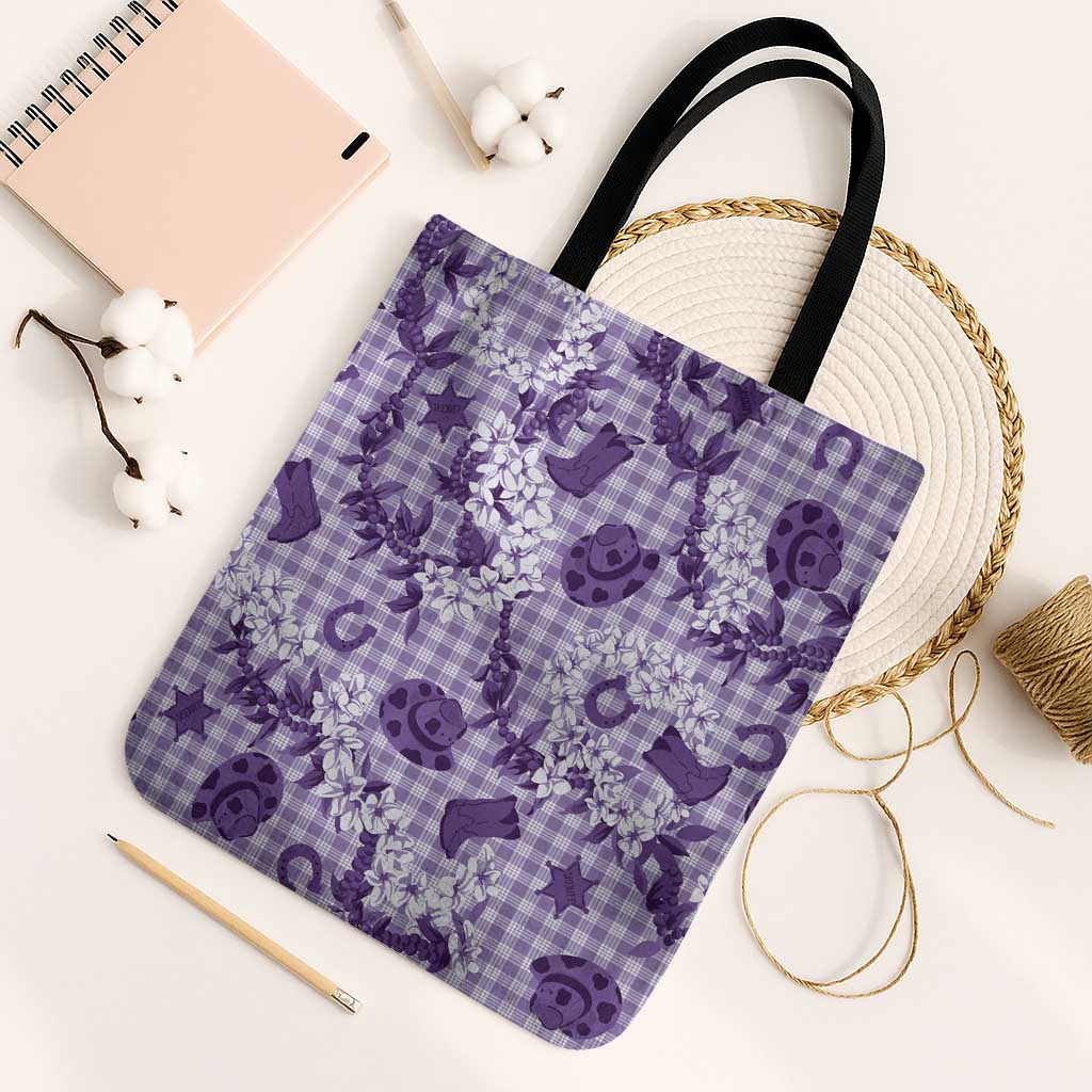 Mokihana Maile Ilima Leis Paniolo Palaka Tote Bag Hawaiian Poni Spirit LT9 Black Strap One Size Purple - Polynesian Pride