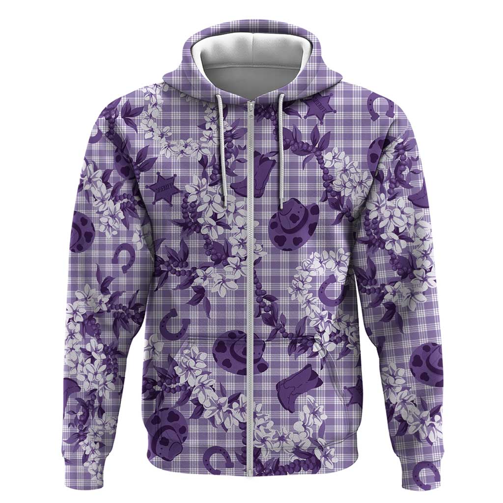 Mokihana Maile Ilima Leis Paniolo Palaka Zip Hoodie Hawaiian Poni Spirit LT9 Zip Hoodie Purple - Polynesian Pride