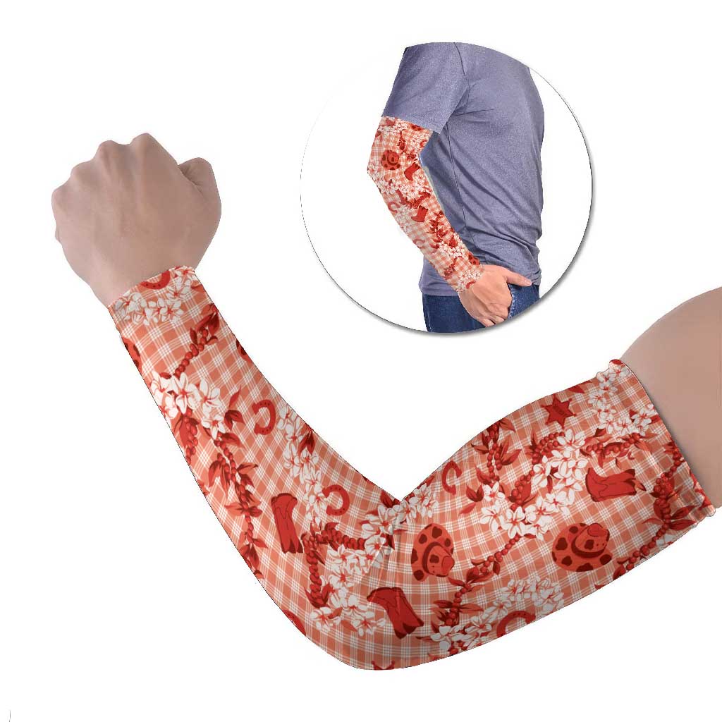 Mokihana Maile Ilima Leis Paniolo Palaka Arm Sleeves Hawaiian Ulaula Spirit LT9 Set of 2 Red - Polynesian Pride