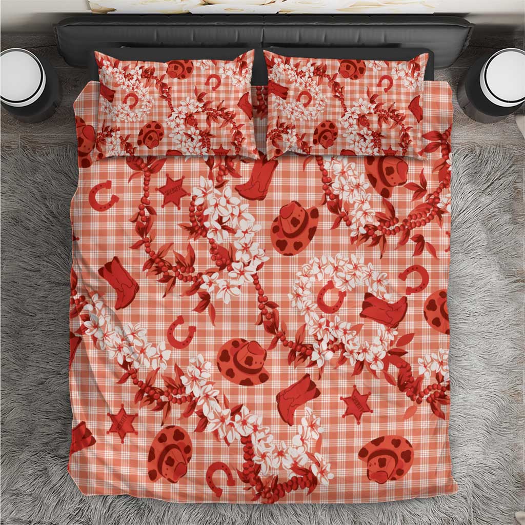 Mokihana Maile Ilima Leis Paniolo Palaka Bedding Set Hawaiian Ulaula Spirit LT9 Red - Polynesian Pride