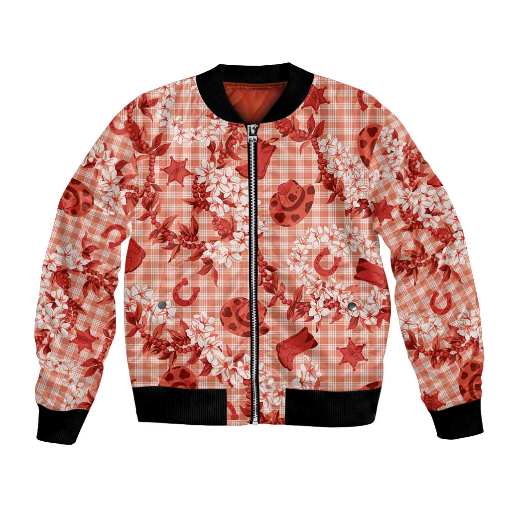 Mokihana Maile Ilima Leis Paniolo Palaka Bomber Jacket Hawaiian Ulaula Spirit LT9 Unisex Red - Polynesian Pride