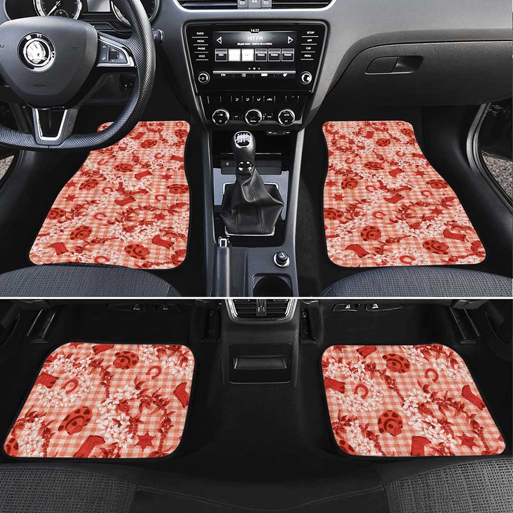 Mokihana Maile Ilima Leis Paniolo Palaka Car Mats Hawaiian Ulaula Spirit LT9 Set 4pcs Red - Polynesian Pride