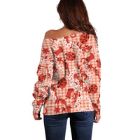 Mokihana Maile Ilima Leis Paniolo Palaka Off Shoulder Sweater Hawaiian Ulaula Spirit LT9 - Polynesian Pride
