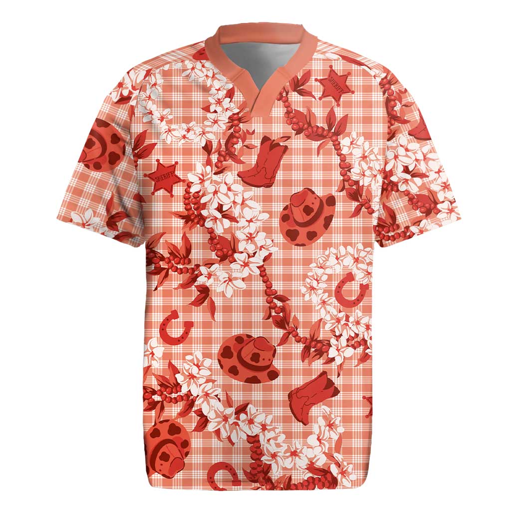 Mokihana Maile Ilima Leis Paniolo Palaka Rugby Jersey Hawaiian Ulaula Spirit LT9 Red - Polynesian Pride