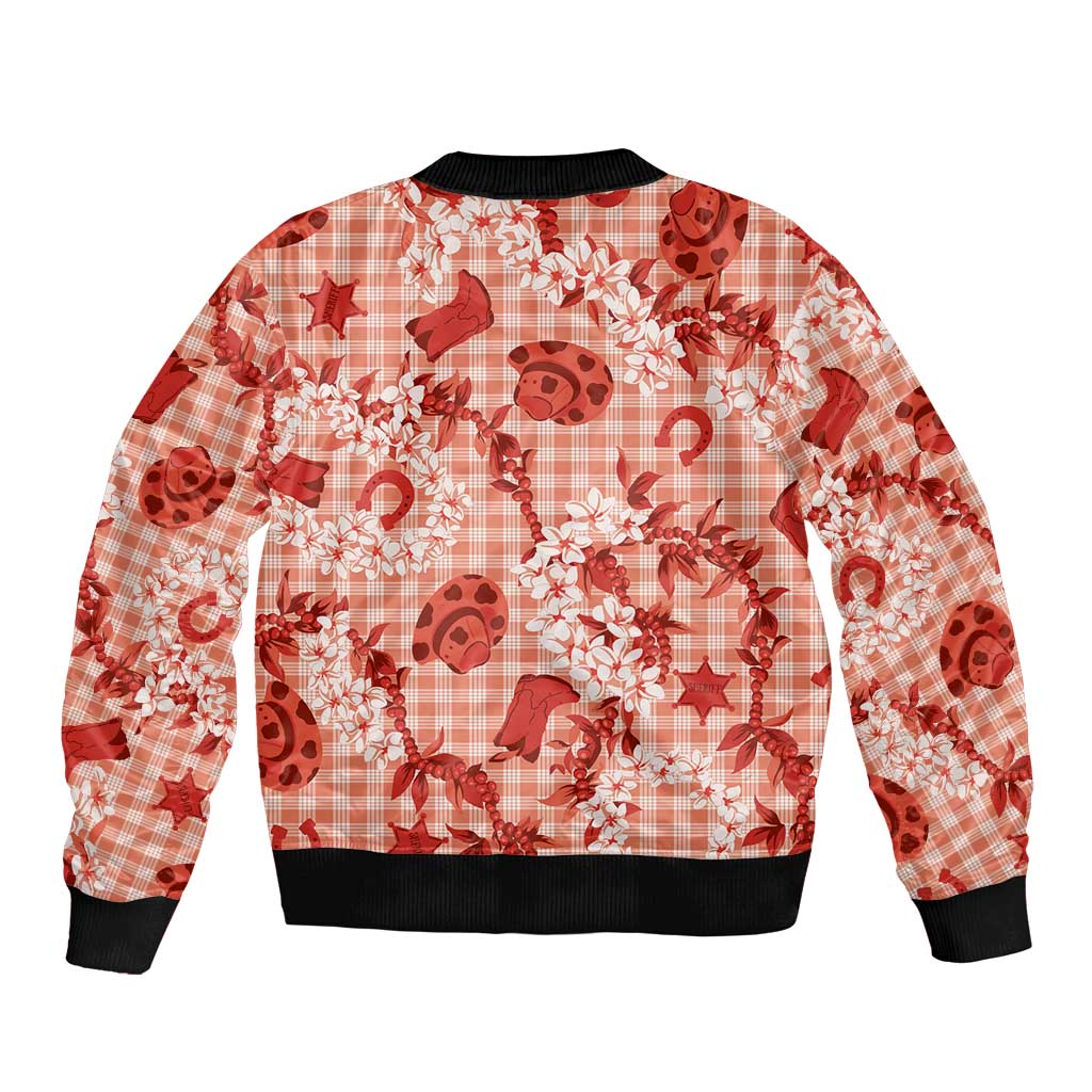 Mokihana Maile Ilima Leis Paniolo Palaka Sleeve Zip Bomber Jacket Hawaiian Ulaula Spirit LT9 - Polynesian Pride