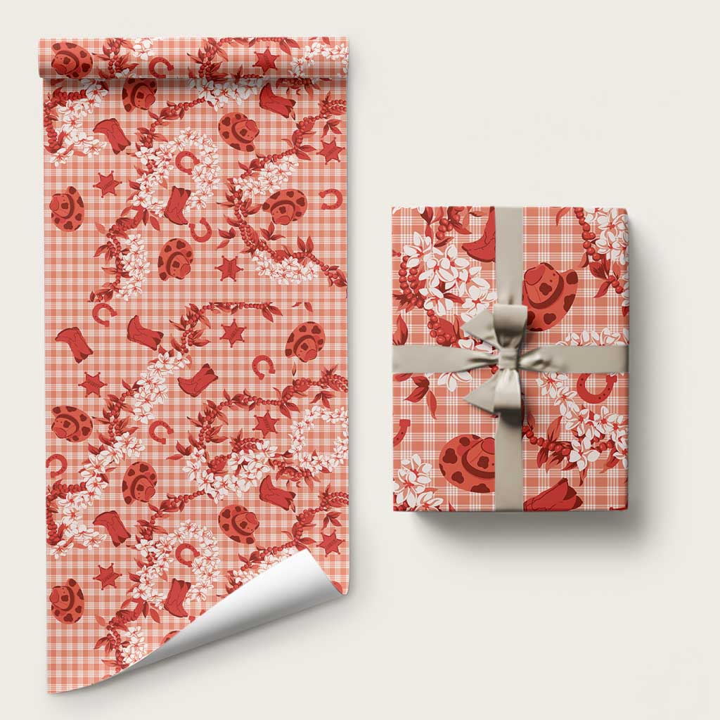 Mokihana Maile Ilima Leis Paniolo Palaka Wrapping Paper Hawaiian Ulaula Spirit LT9 58" × 23" Red - Polynesian Pride
