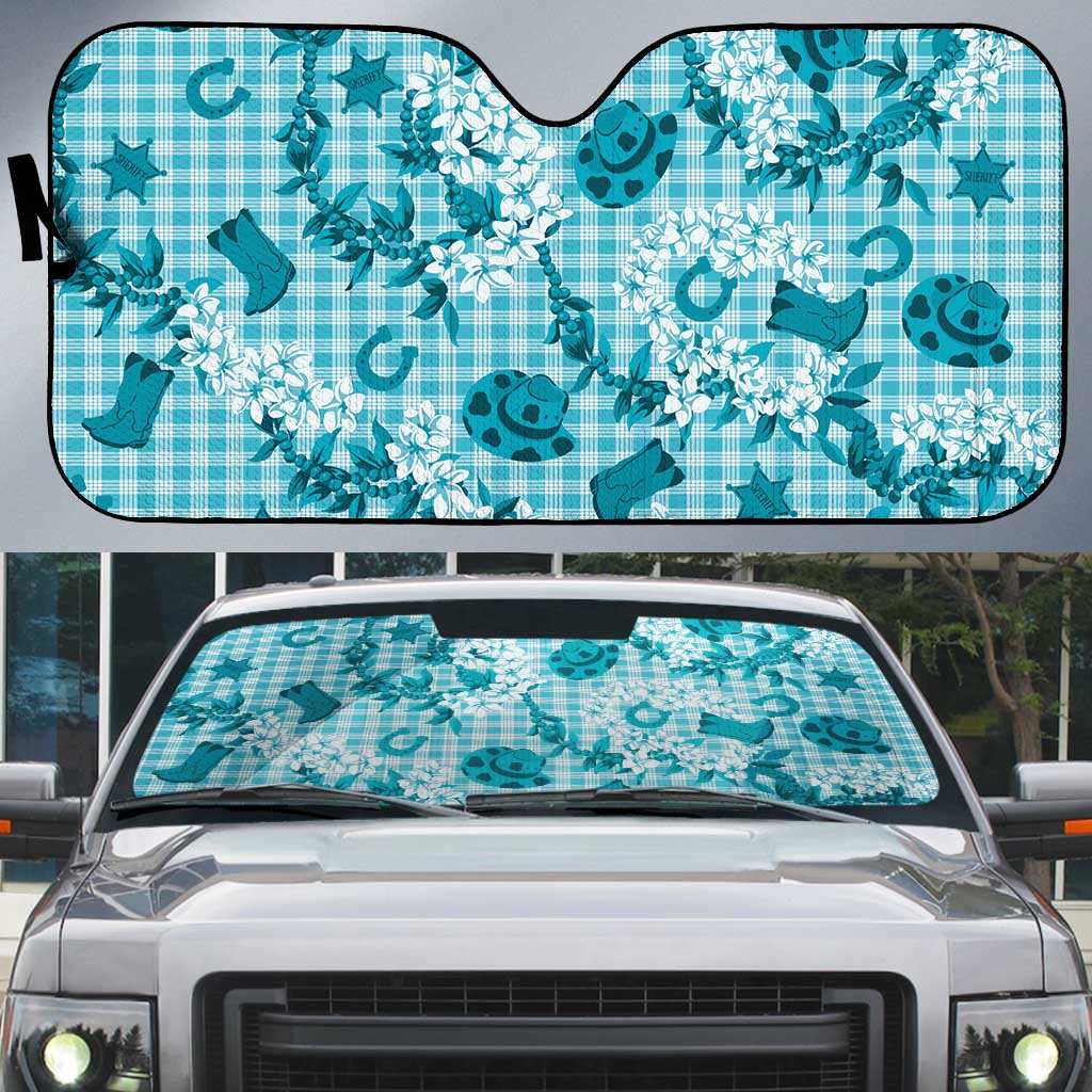 Mokihana Maile Ilima Leis Paniolo Palaka Auto Sun Shade Hawaiian Polu Opa Spirit LT9 Turquoise - Polynesian Pride