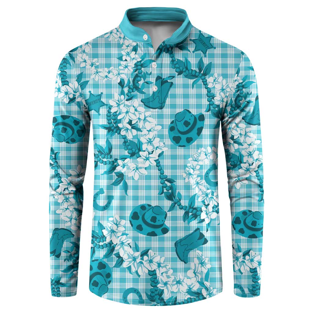 Mokihana Maile Ilima Leis Paniolo Palaka Button Sweatshirt Hawaiian Polu Opa Spirit LT9 Turquoise - Polynesian Pride