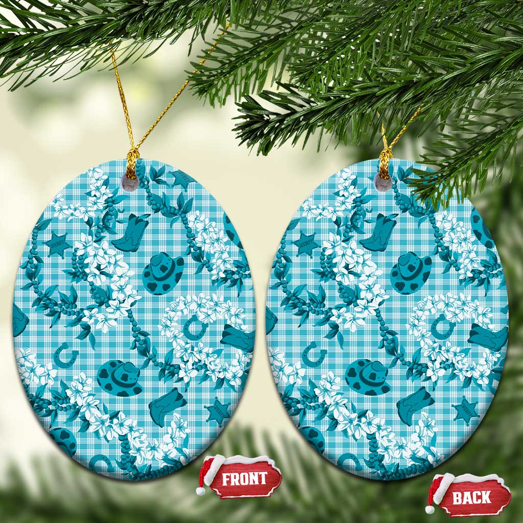 Mokihana Maile Ilima Leis Paniolo Palaka Ceramic Ornament Hawaiian Polu Opa Spirit LT9 Oval Turquoise - Polynesian Pride