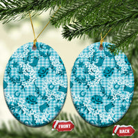 Mokihana Maile Ilima Leis Paniolo Palaka Ceramic Ornament Hawaiian Polu Opa Spirit LT9 Oval Turquoise - Polynesian Pride