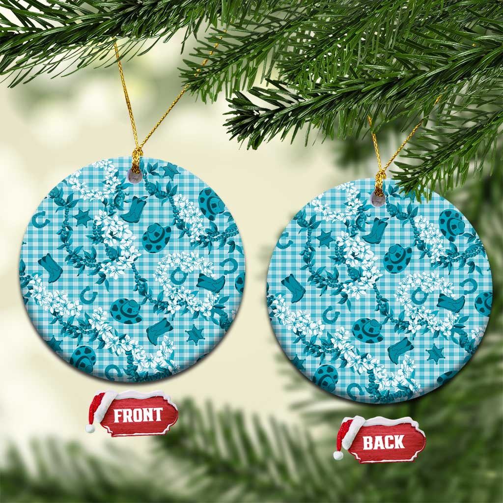 Mokihana Maile Ilima Leis Paniolo Palaka Ceramic Ornament Hawaiian Polu Opa Spirit LT9 Circle Turquoise - Polynesian Pride