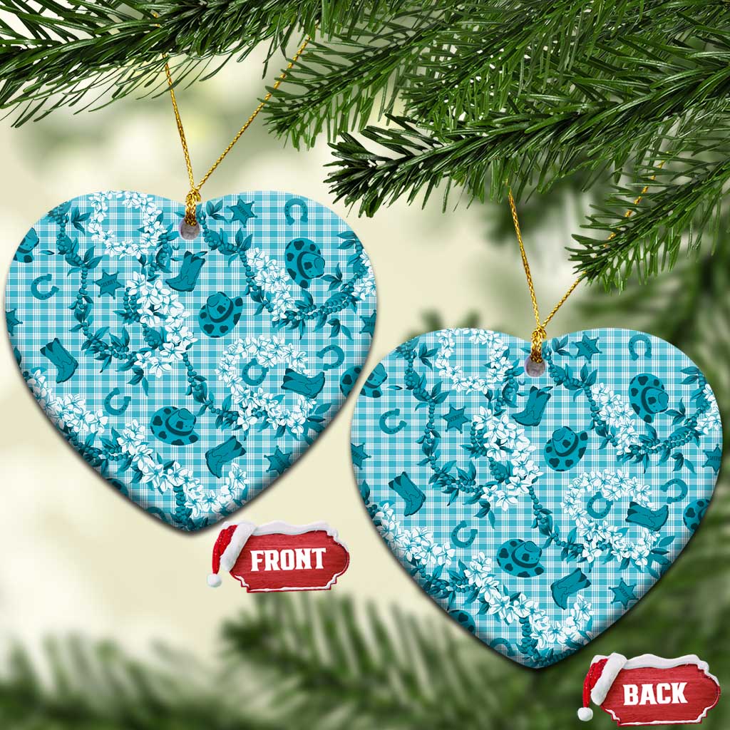 Mokihana Maile Ilima Leis Paniolo Palaka Ceramic Ornament Hawaiian Polu Opa Spirit LT9 Heart Turquoise - Polynesian Pride