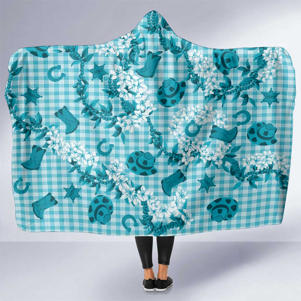 Mokihana Maile Ilima Leis Paniolo Palaka Hooded Blanket Hawaiian Polu Opa Spirit LT9 One Size Turquoise - Polynesian Pride