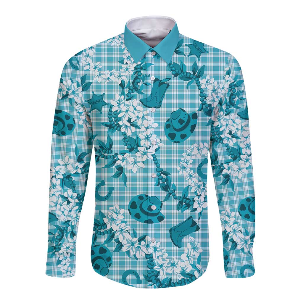 Mokihana Maile Ilima Leis Paniolo Palaka Long Sleeve Button Shirt Hawaiian Polu Opa Spirit LT9 Unisex Turquoise - Polynesian Pride