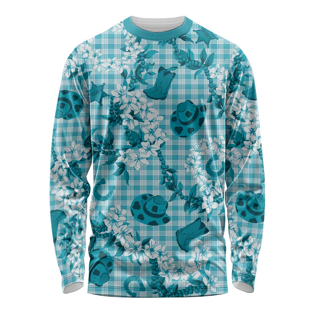 Mokihana Maile Ilima Leis Paniolo Palaka Long Sleeve Shirt Hawaiian Polu Opa Spirit LT9 Unisex Turquoise - Polynesian Pride