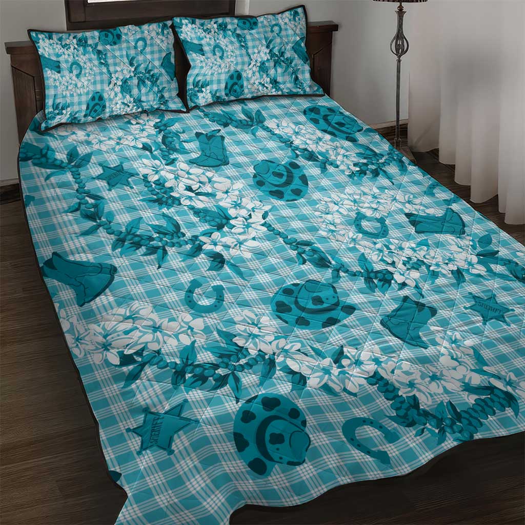 Mokihana Maile Ilima Leis Paniolo Palaka Quilt Bed Set Hawaiian Polu Opa Spirit LT9 Turquoise - Polynesian Pride