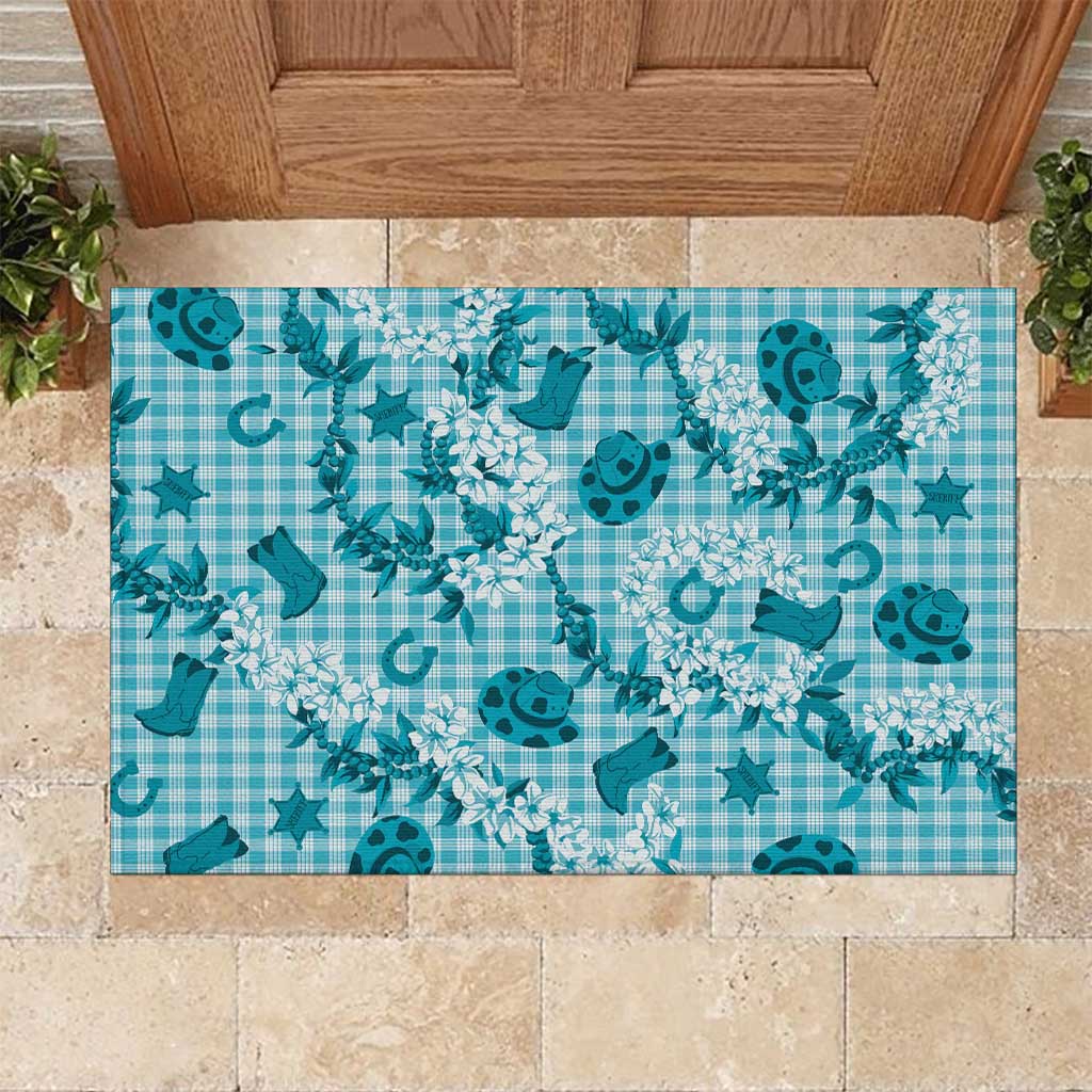 Mokihana Maile Ilima Leis Paniolo Palaka Rubber Doormat Hawaiian Polu Opa Spirit LT9 Turquoise - Polynesian Pride