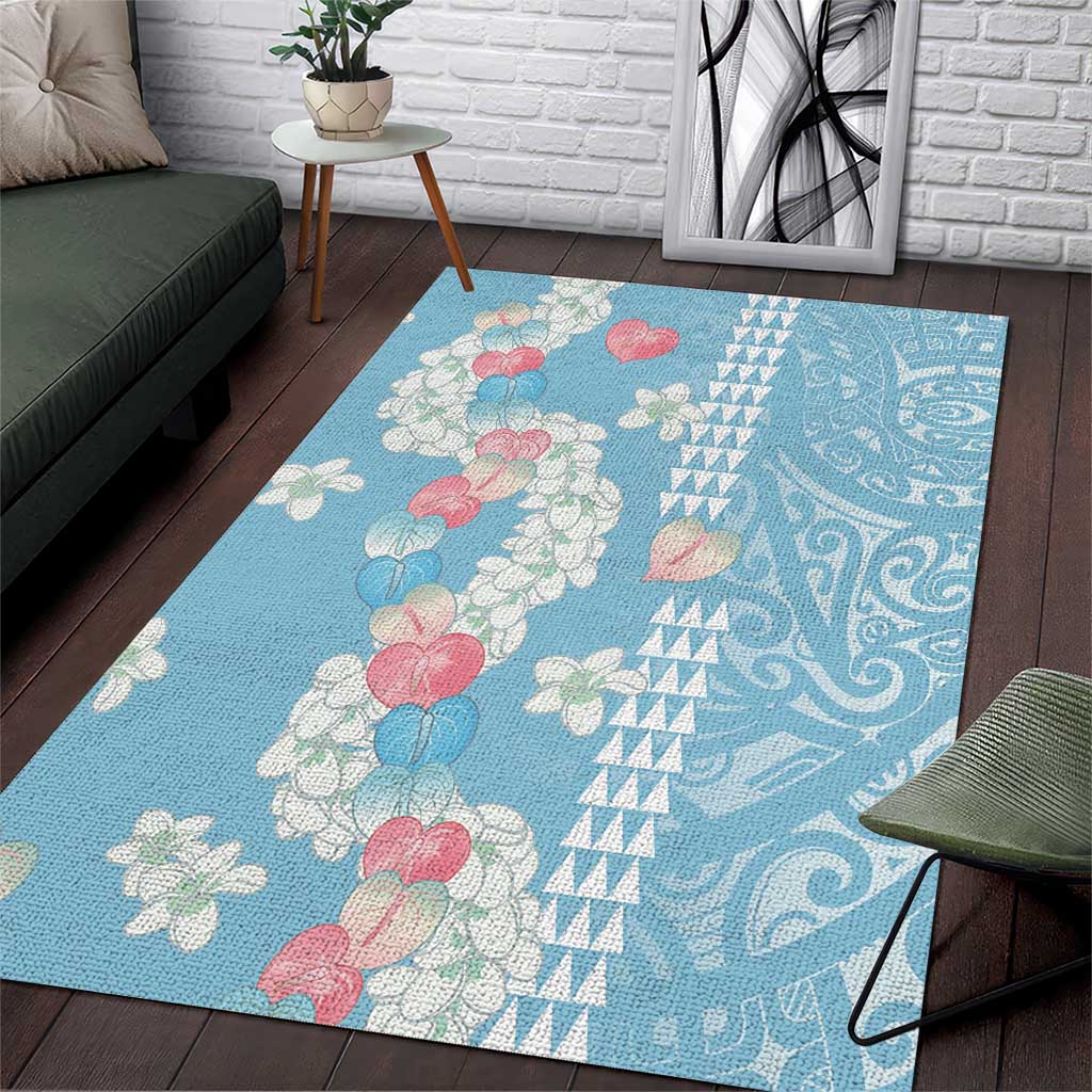 Blue Hawaii Anthurium Plumeria Lei Area Rug LT9 Blue - Polynesian Pride