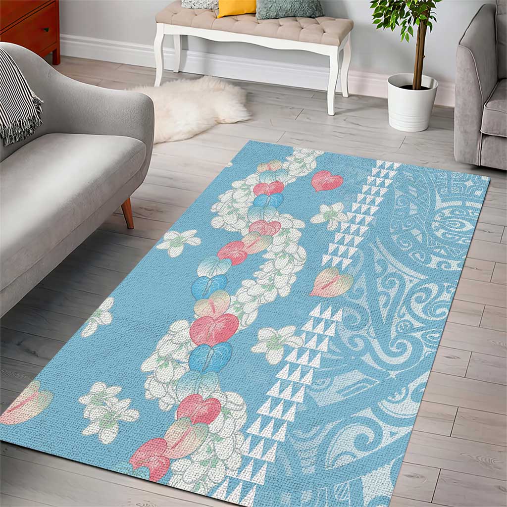 Blue Hawaii Anthurium Plumeria Lei Area Rug LT9 - Polynesian Pride