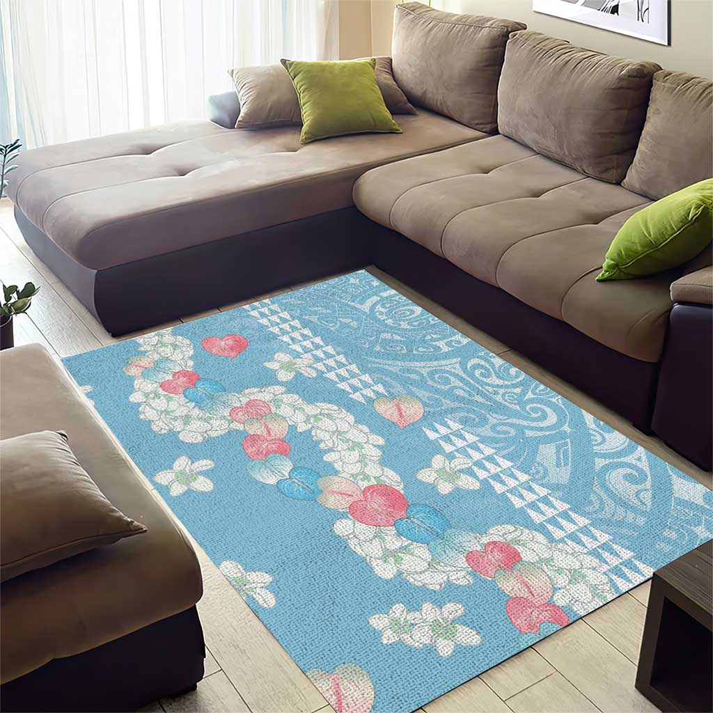 Blue Hawaii Anthurium Plumeria Lei Area Rug LT9 - Polynesian Pride