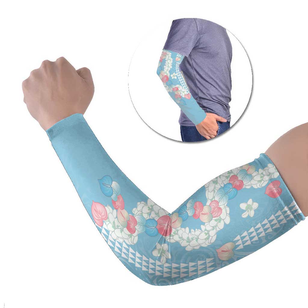 Blue Hawaii Anthurium Plumeria Lei Arm Sleeves LT9 Set of 2 Blue - Polynesian Pride