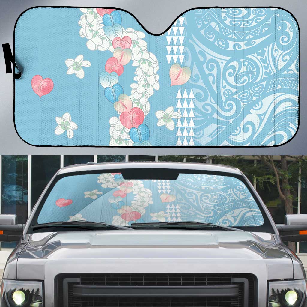 Blue Hawaii Anthurium Plumeria Lei Auto Sun Shade LT9 Blue - Polynesian Pride