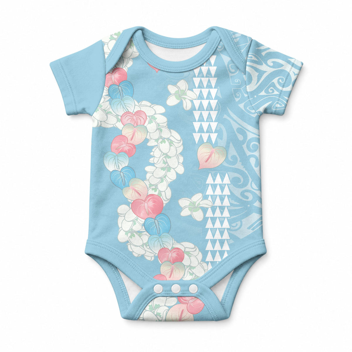 Blue Hawaii Anthurium Plumeria Lei Baby Onesie LT9 Blue - Polynesian Pride