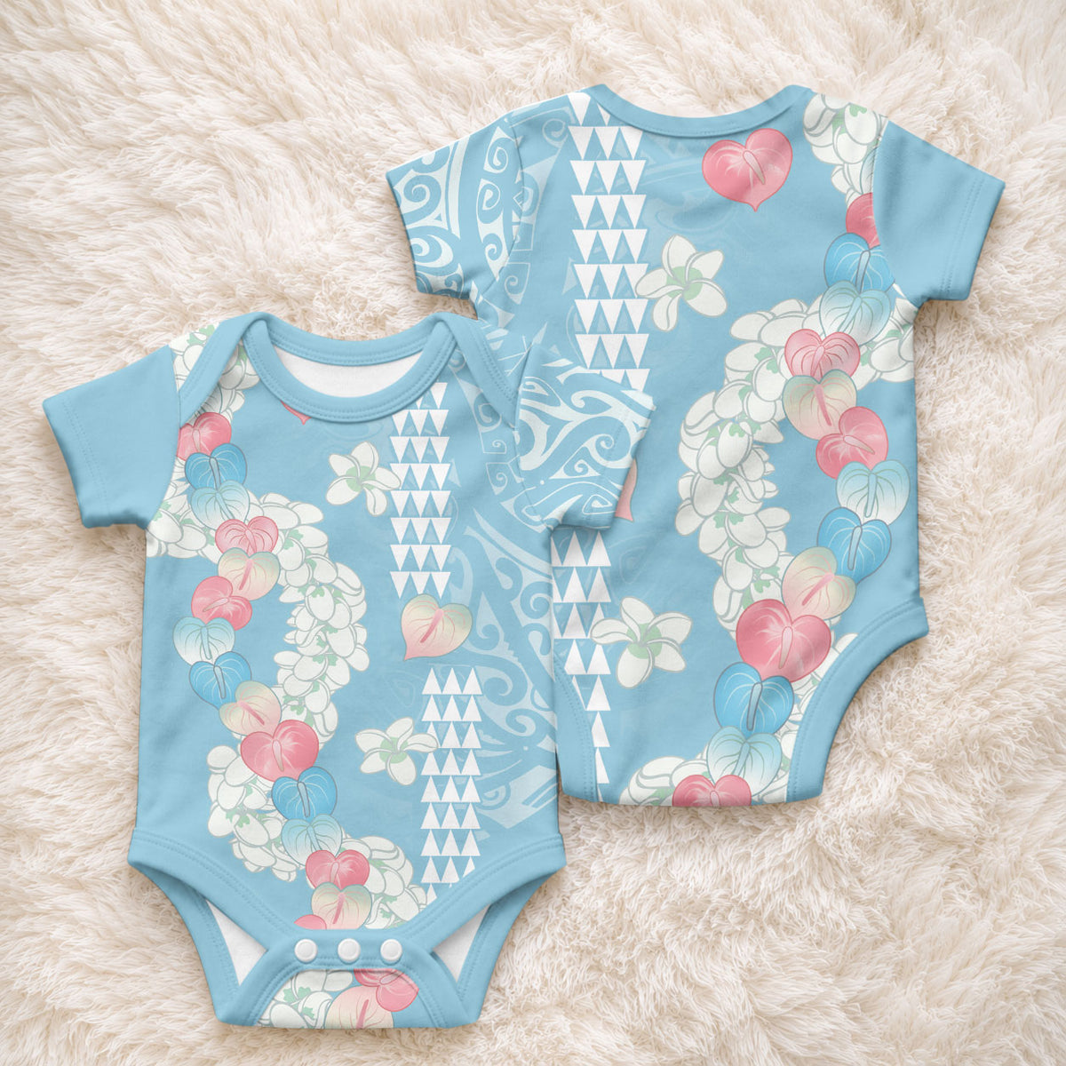 Blue Hawaii Anthurium Plumeria Lei Baby Onesie LT9 - Polynesian Pride