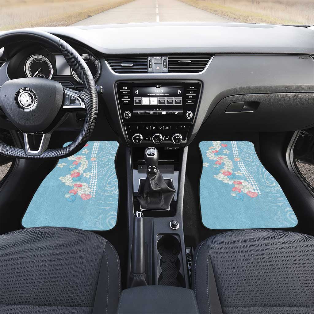 Blue Hawaii Anthurium Plumeria Lei Car Mats LT9 Set 2pcs - Front Blue - Polynesian Pride