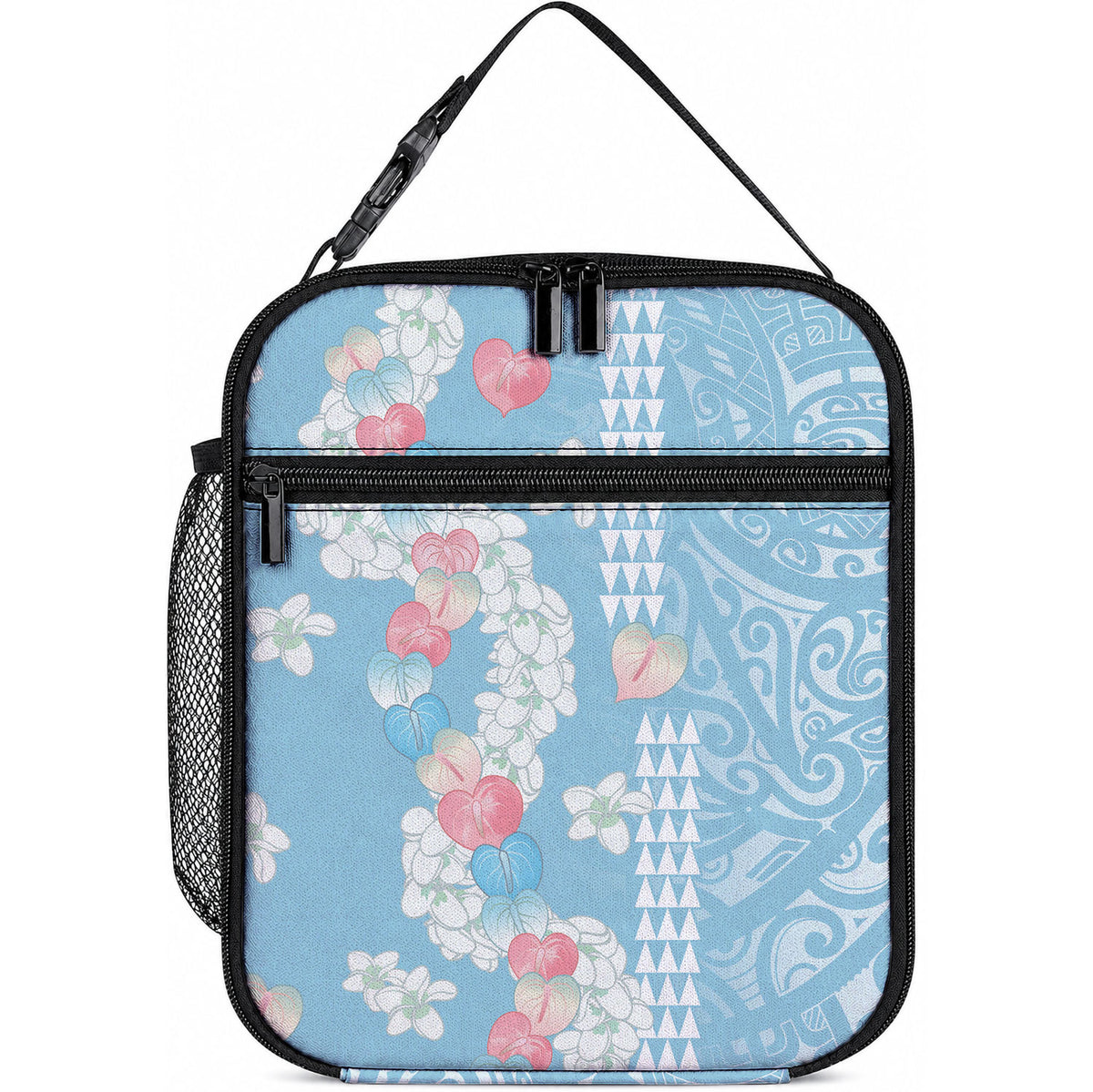 Blue Hawaii Anthurium Plumeria Lei Lunch Bag LT9 10.2 × 8.3 × 4.3 inch Blue - Polynesian Pride