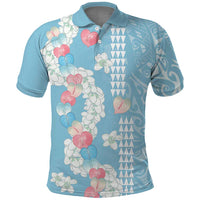 Blue Hawaii Anthurium Plumeria Lei Polo Shirt LT9 Blue - Polynesian Pride