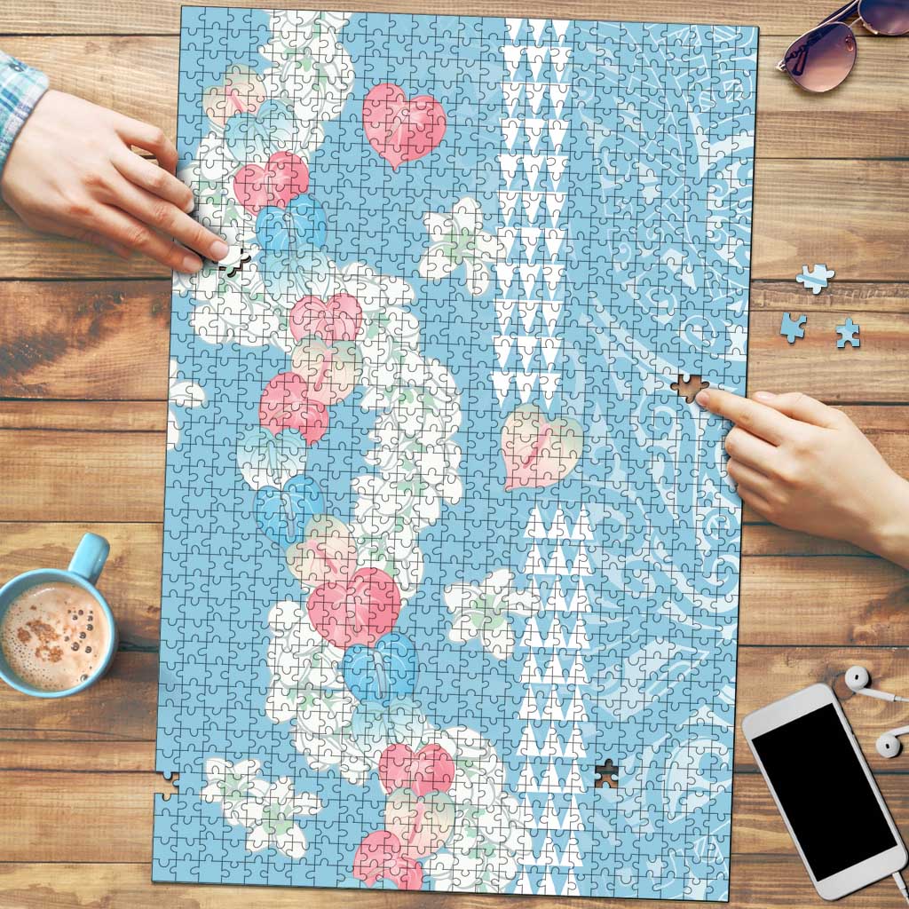 Blue Hawaii Anthurium Plumeria Lei Puzzle LT9 Blue - Polynesian Pride