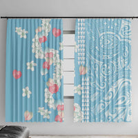 Blue Hawaii Anthurium Plumeria Lei Window Curtain LT9 With Hooks Blue - Polynesian Pride