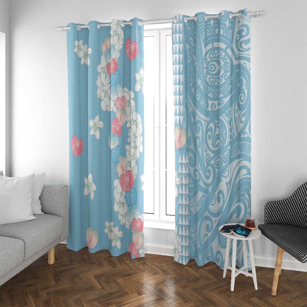 Blue Hawaii Anthurium Plumeria Lei Window Curtain LT9 With Grommets Blue - Polynesian Pride