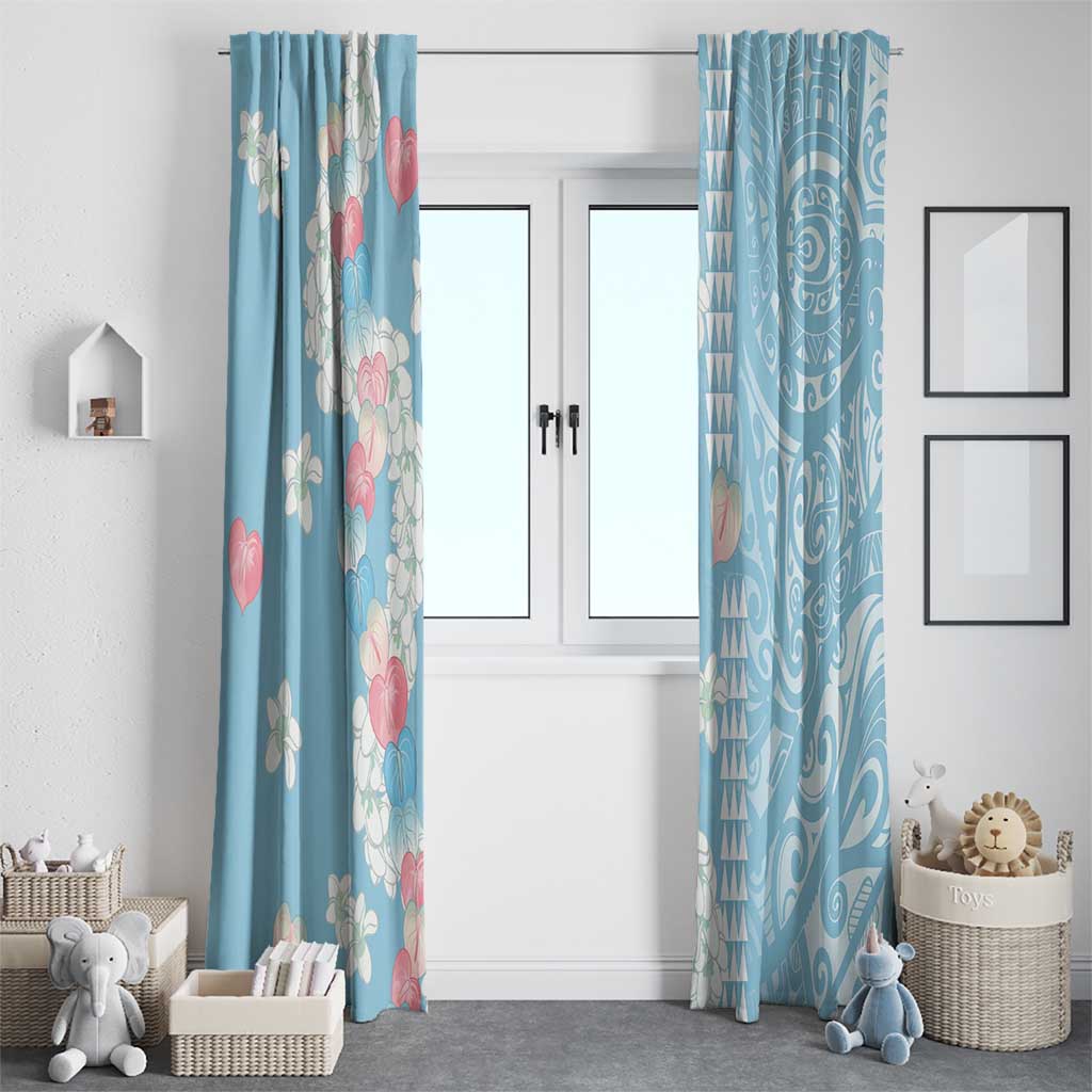Blue Hawaii Anthurium Plumeria Lei Window Curtain LT9 - Polynesian Pride