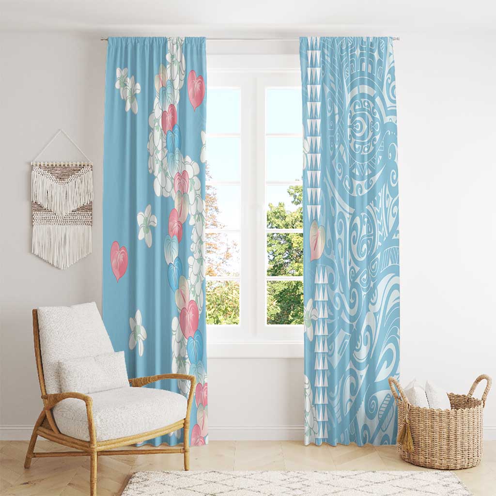 Blue Hawaii Anthurium Plumeria Lei Window Curtain LT9 - Polynesian Pride