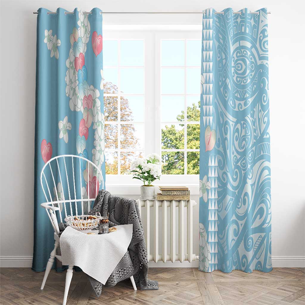 Blue Hawaii Anthurium Plumeria Lei Window Curtain LT9 - Polynesian Pride