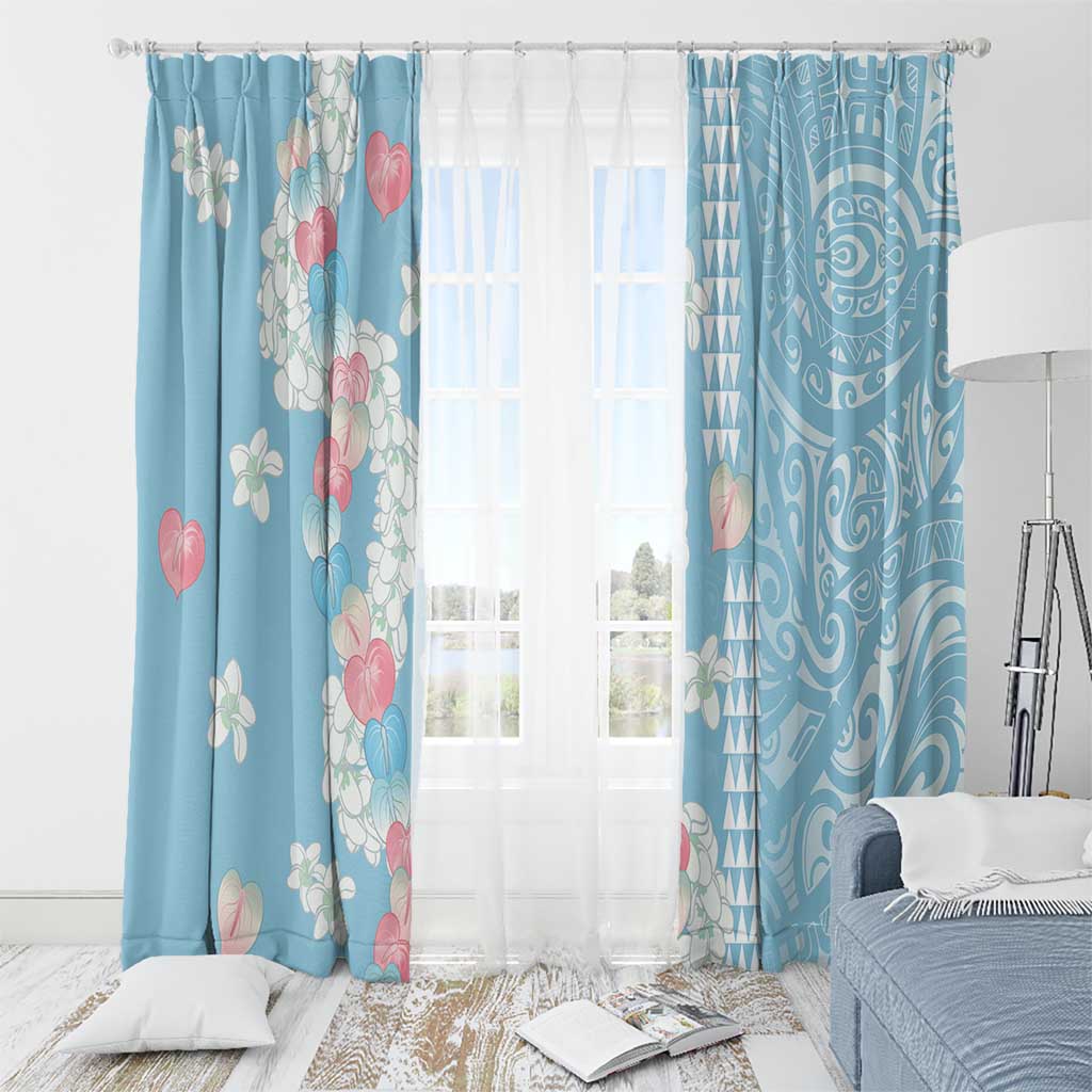 Blue Hawaii Anthurium Plumeria Lei Window Curtain LT9 - Polynesian Pride