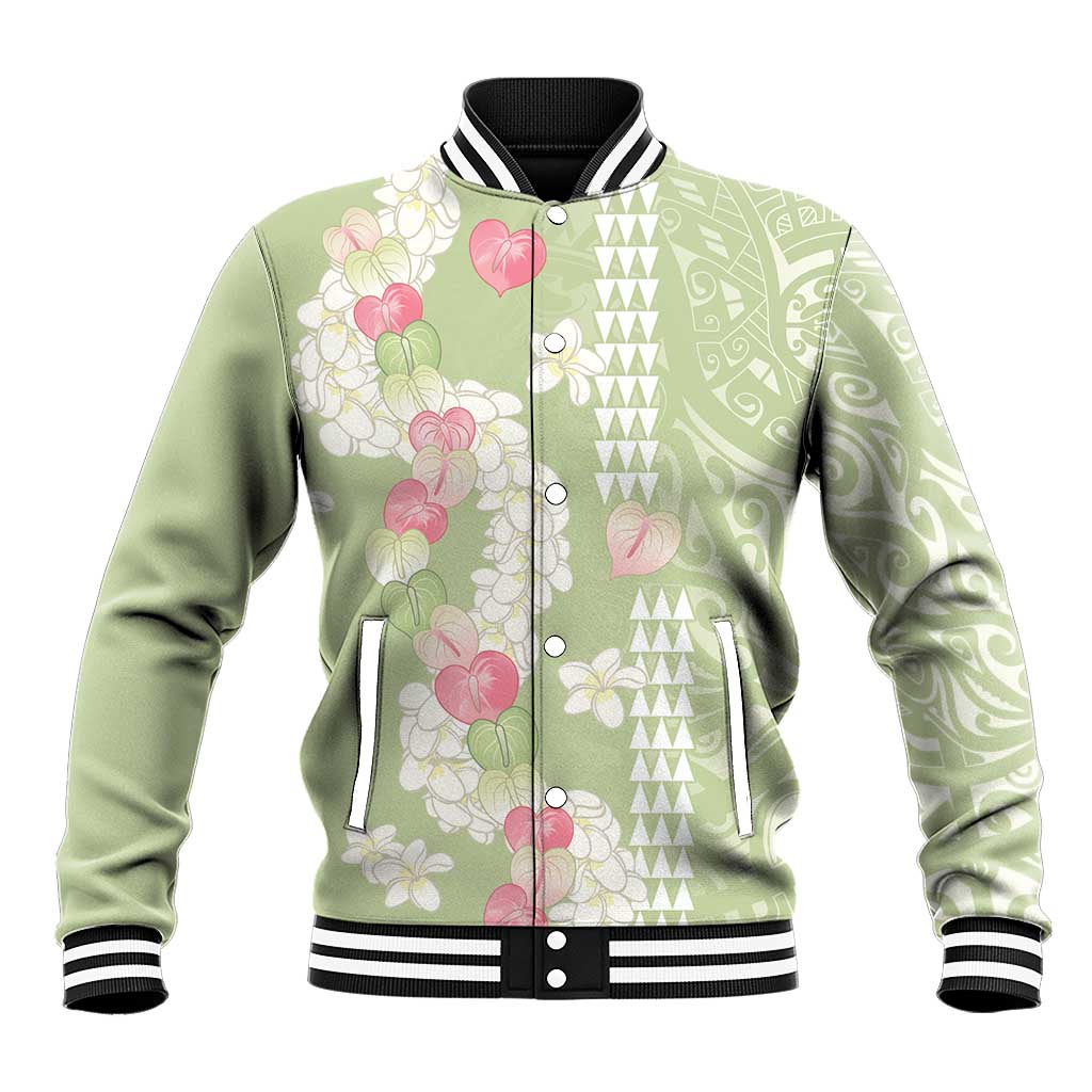 Leaf Green Hawaii Anthurium Plumeria Lei Baseball Jacket LT9 Unisex Green - Polynesian Pride