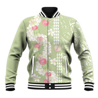 Leaf Green Hawaii Anthurium Plumeria Lei Baseball Jacket LT9 Unisex Green - Polynesian Pride