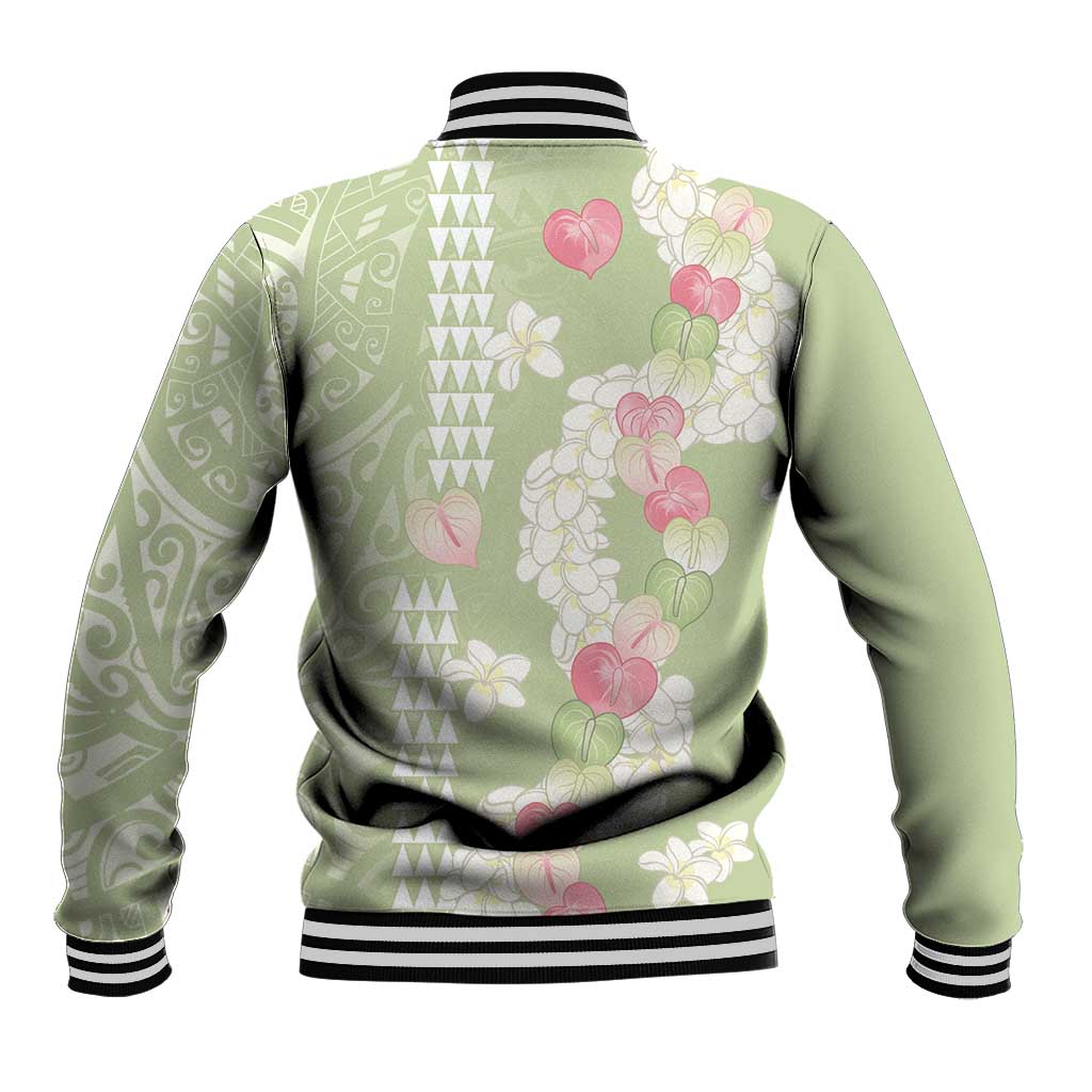 Leaf Green Hawaii Anthurium Plumeria Lei Baseball Jacket LT9 - Polynesian Pride