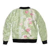Leaf Green Hawaii Anthurium Plumeria Lei Bomber Jacket LT9 - Polynesian Pride
