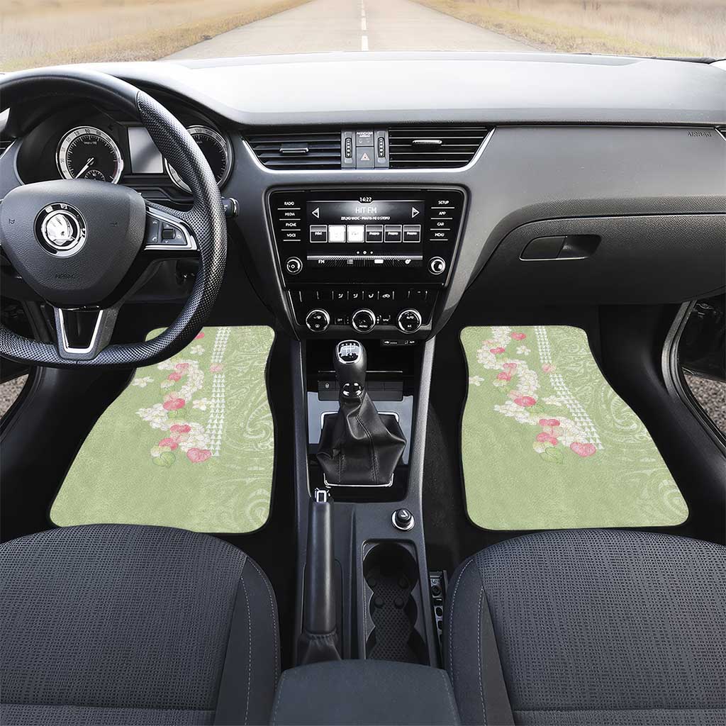 Leaf Green Hawaii Anthurium Plumeria Lei Car Mats LT9 Set 2pcs - Front Green - Polynesian Pride