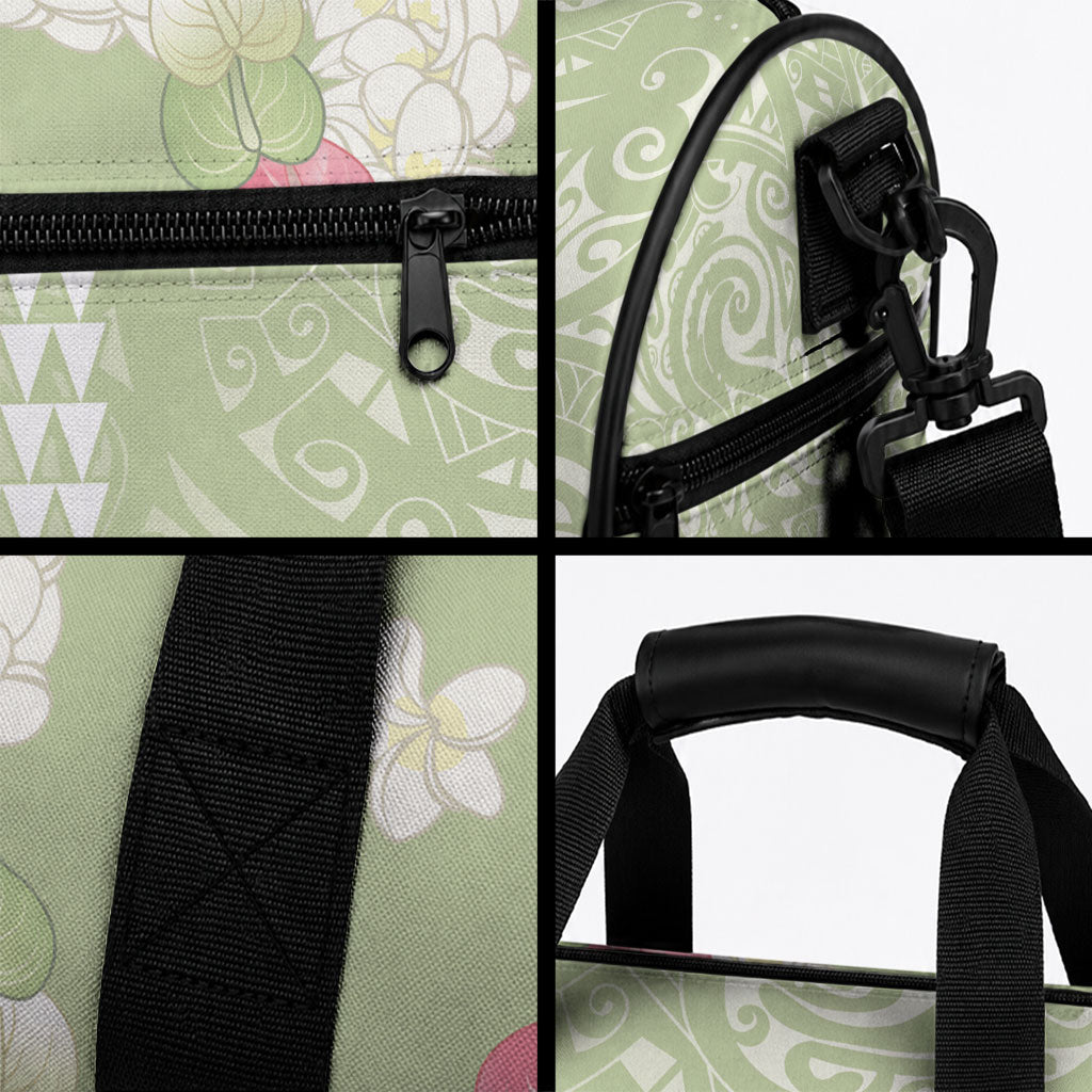 Leaf Green Hawaii Anthurium Plumeria Lei Duffle Bag LT9 - Polynesian Pride