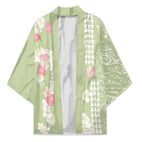 Leaf Green Hawaii Anthurium Plumeria Lei Kimono LT9 Unisex Green - Polynesian Pride