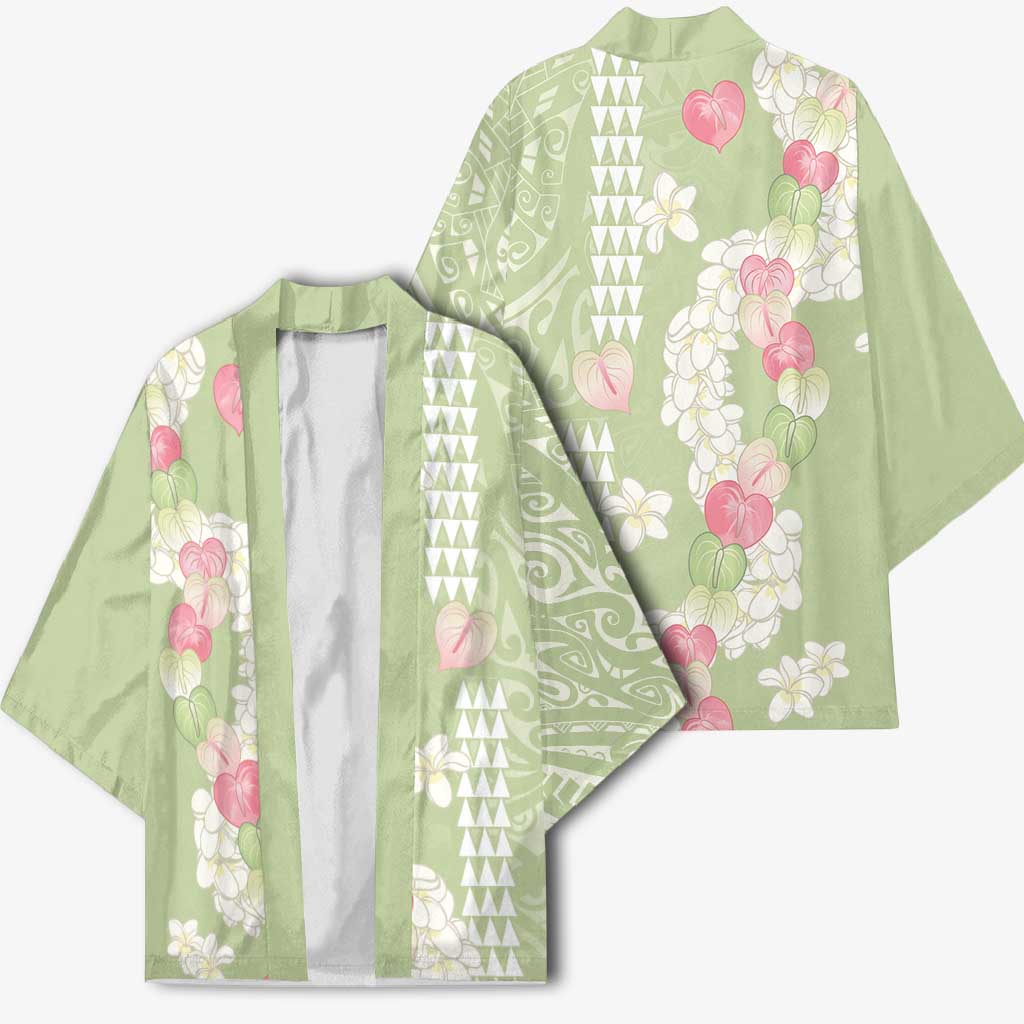 Leaf Green Hawaii Anthurium Plumeria Lei Kimono LT9 - Polynesian Pride
